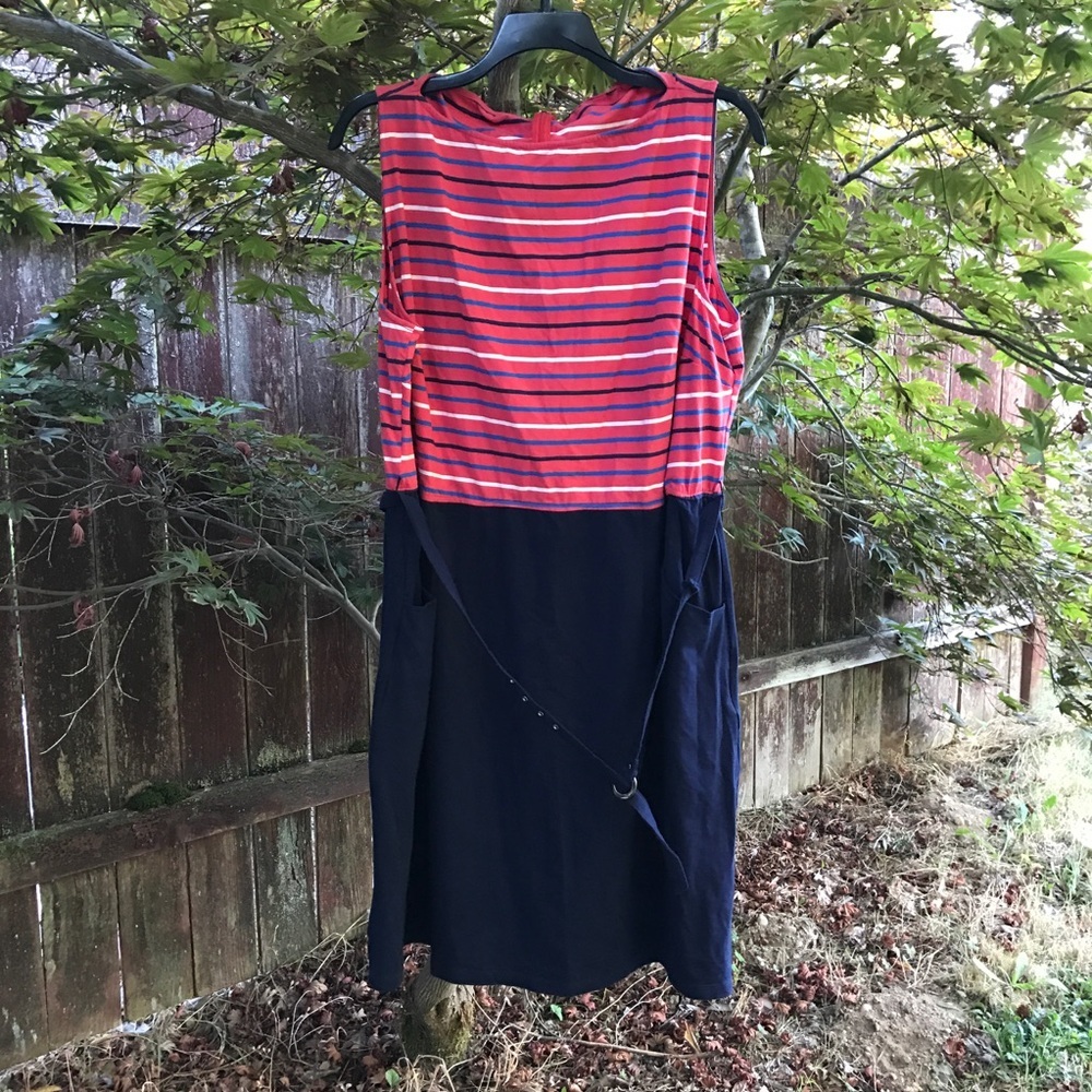 Eshakti Boat Neck Striped Belted Dress